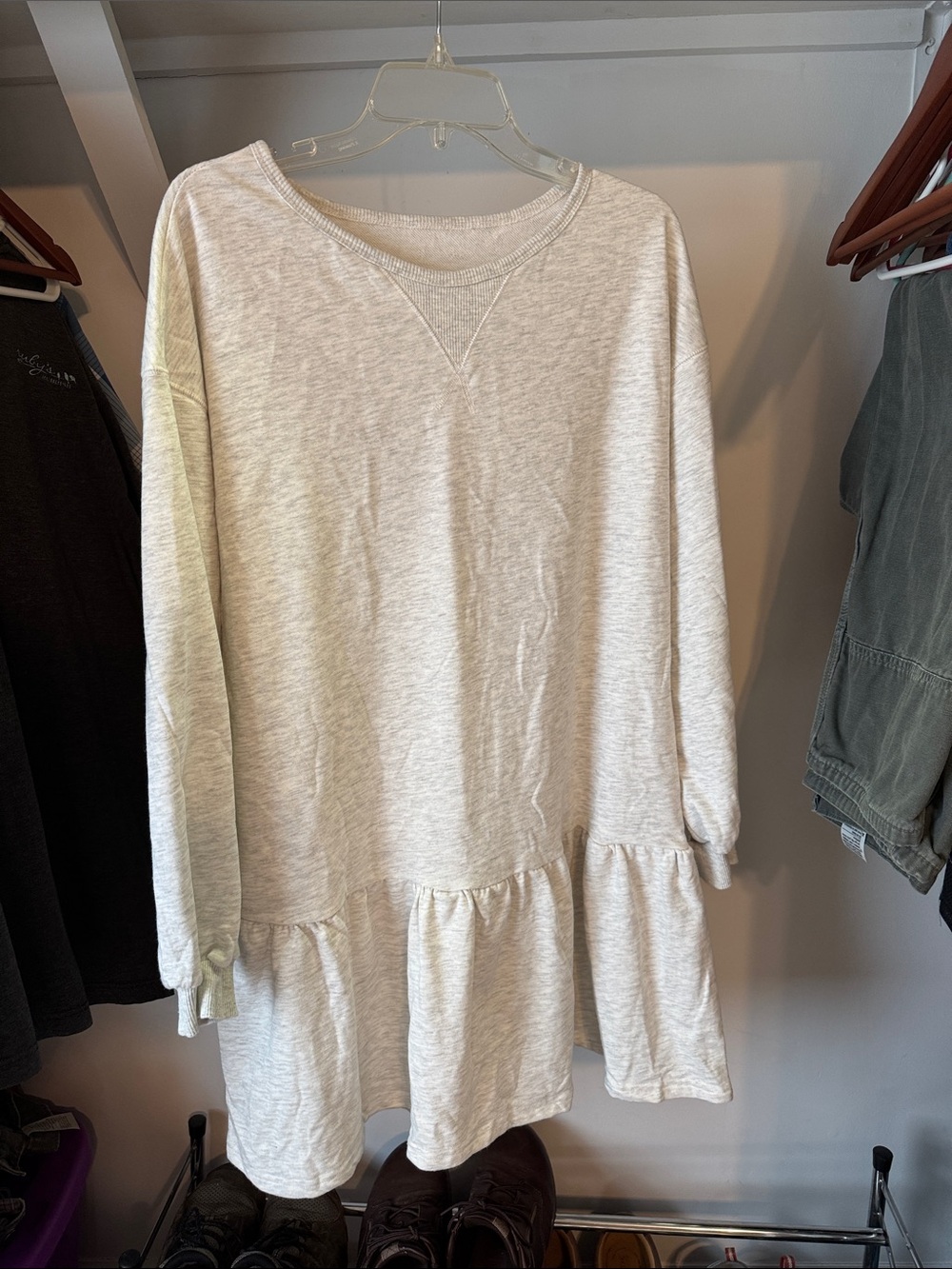 Women's Light Gray Ruffle Hem Medium Sweatshirt Dress